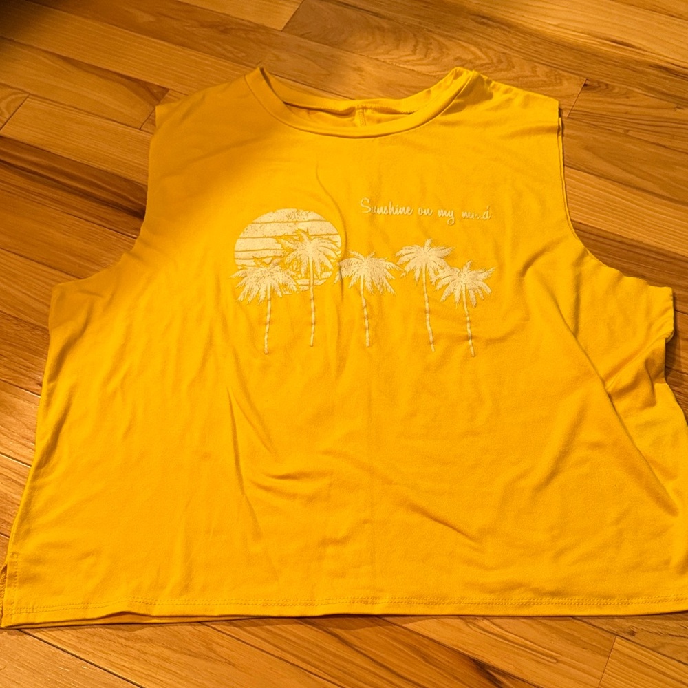 Sunshine Palm Crop Muscle Tee - Yellow